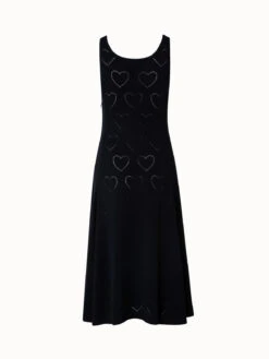 AKRIS Silk Cotton Knit Midi Dress With Hearts Ajouré