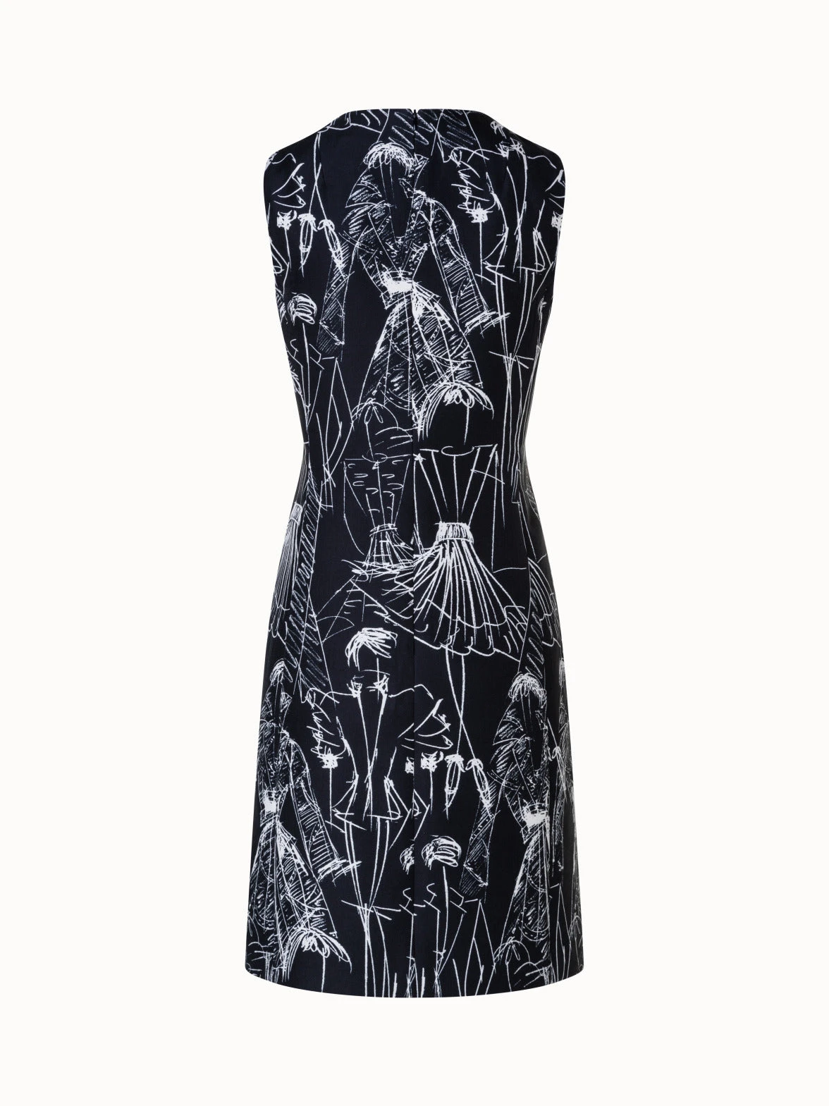 AKRIS Cotton Silk Double-Face Sheath Dress With Croquis Print - Image 2