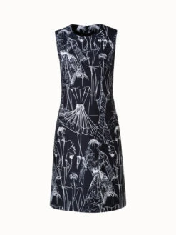 AKRIS Cotton Silk Double-Face Sheath Dress With Croquis Print