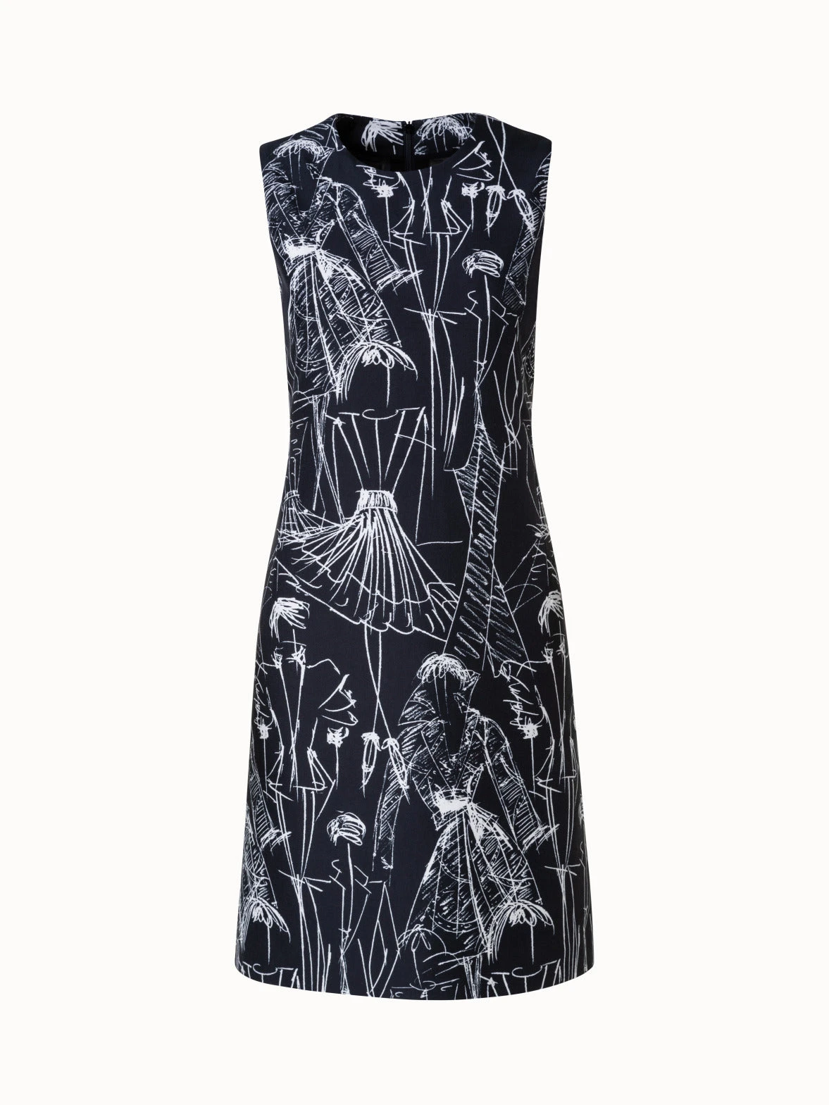 AKRIS Cotton Silk Double-Face Sheath Dress With Croquis Print