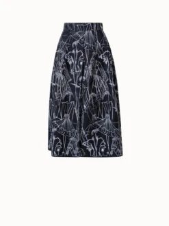 AKRIS Denim Skirt With Croquis Embroidery