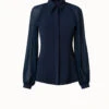 AKRIS Silk Stretch Crêpe Blouse With Transparent Organza Sleeves