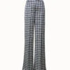 AKRIS Silk Satin Wide Leg Pants With Tweed Check Print
