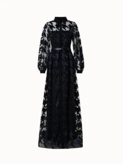 AKRIS Houndstooth Embroidery On Tulle Gown