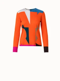 AKRIS Wool Silk Knit Composed Letters Intarsia Pullover
