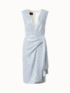 AKRIS Draped Two-Tone Sequins Dress