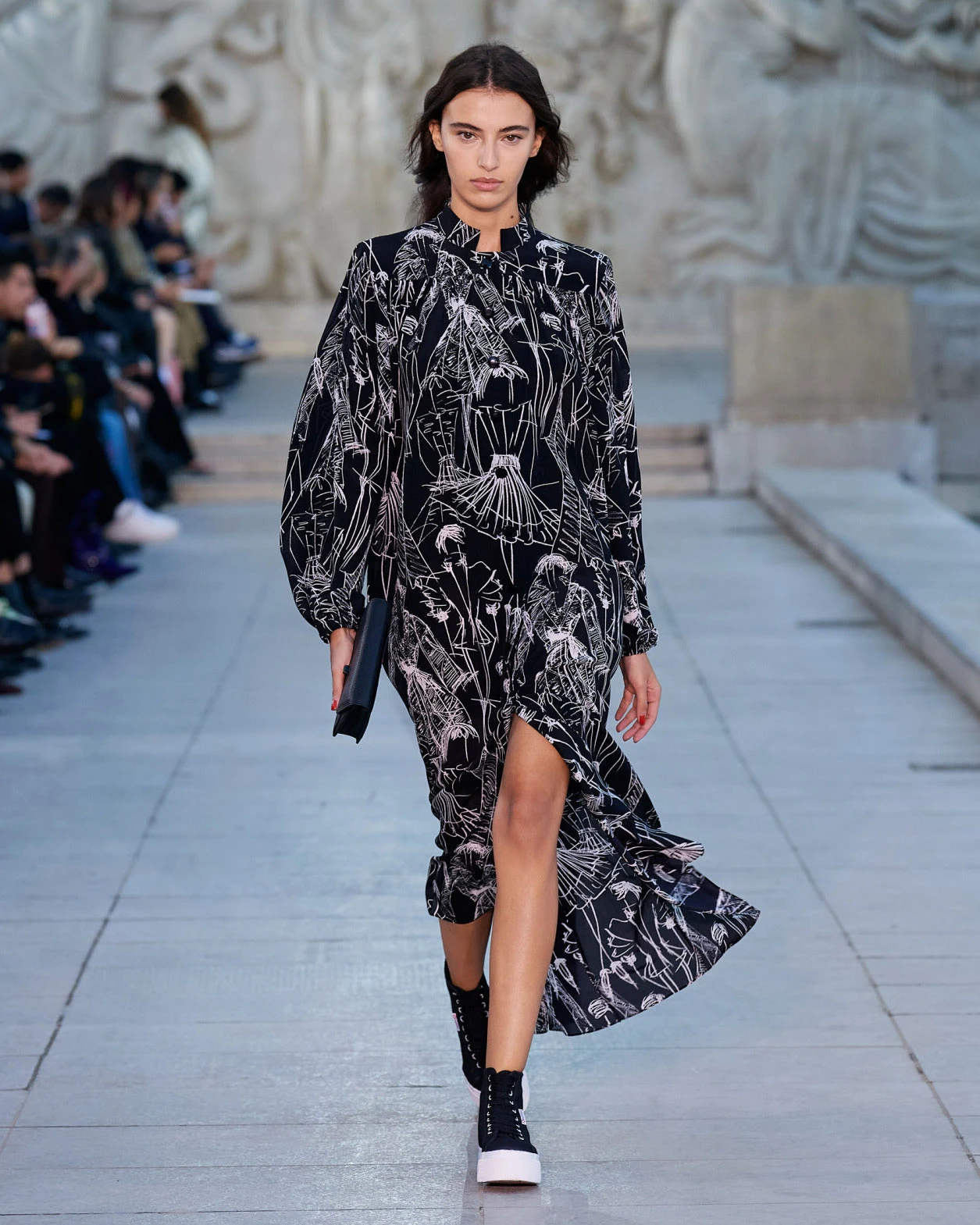 AKRIS Silk Kaftan Dress With Croquis Druck - Image 2