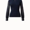 AKRIS Knit Silk Blouse With Sheer Tulle Sleeves