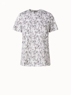 AKRIS Cotton Jersey T-Shirt With Croquis Druck