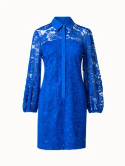 AKRIS Floral Techno Lace Shirt Dress