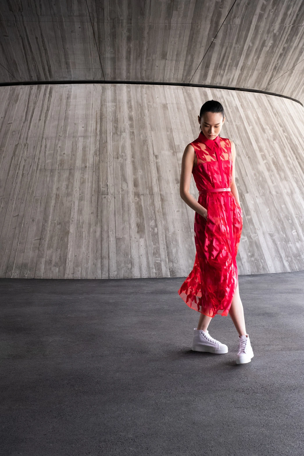 AKRIS Houndstooth Embroidery On Tulle Midi Dress - Image 5