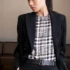 AKRIS Silk Satin Blouse With Tweed Check Print