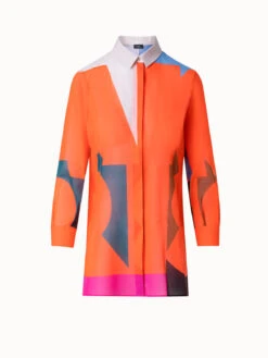 AKRIS Cotton Voile Blouse With Composed Letters Print