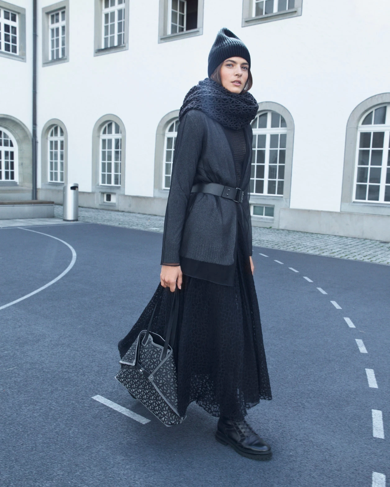 AKRIS Trapezoid Grid Embroidery Mock Neck Top - Image 4